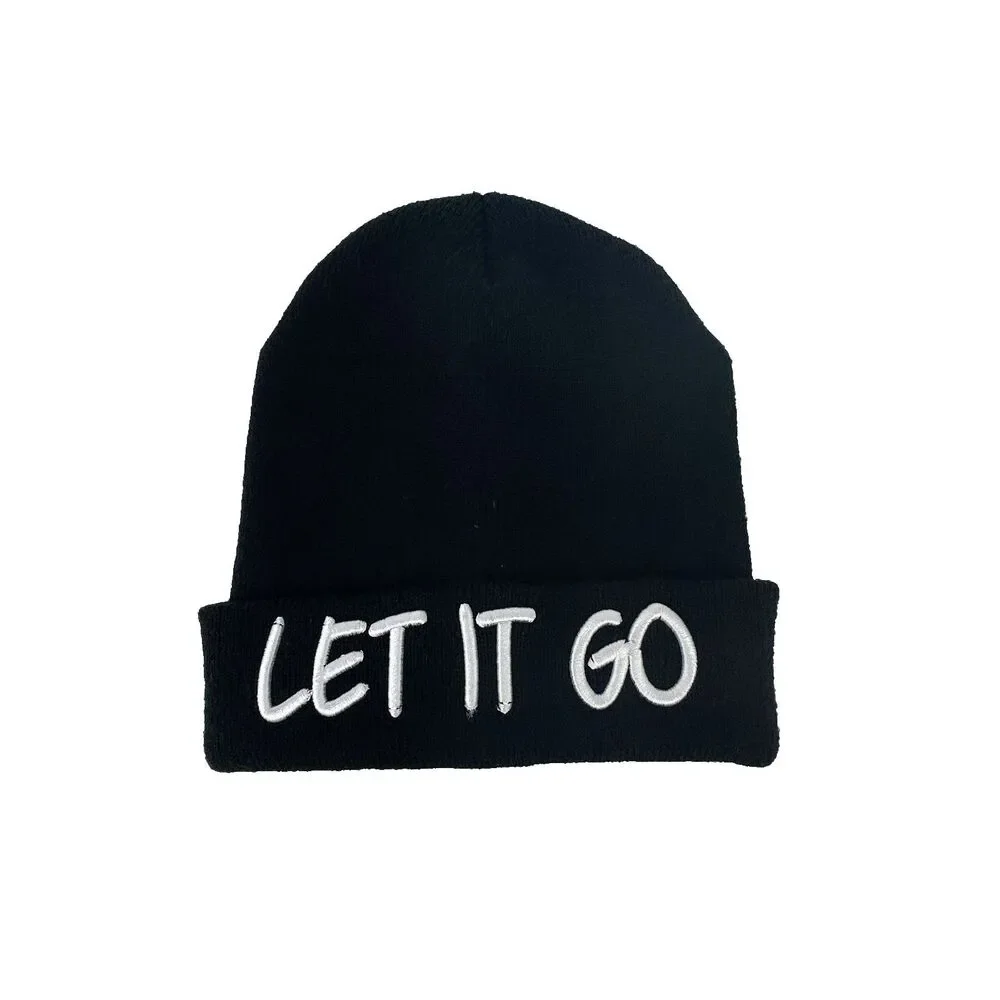 Disney Frozen Let it Go Beanie Hat Winter Cap Winter Knit Black White Stretch